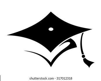 Vector black silhouette of a graduation cap isolated on a white background.