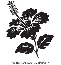 Vector black silhouette of Hibiscus flower on a white background