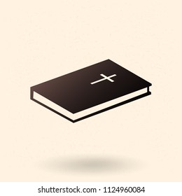 Vector Black Silhouette Holy Bible Icon. Christian Book Pictogram.