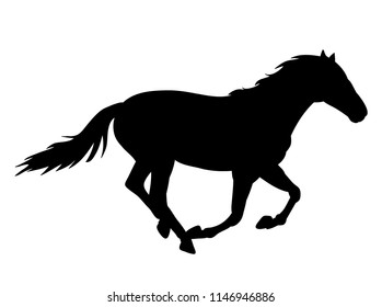 vector, black silhouette horse running, on white background