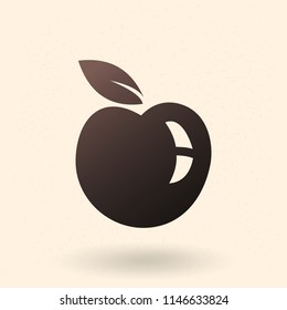 Vector Black Silhouette Icon - Apple Fruit with a Leaf