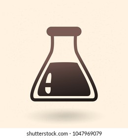 Vector Black Silhouette Icon - Flatt Bottom Flask .Chemical Lab Glassware.