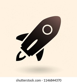 Vector Black Silhouette Icon - Flying Space Rocket