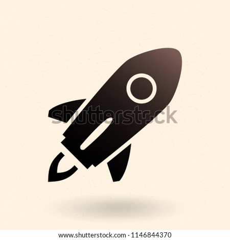 Vector Black Silhouette Icon - Flying Space Rocket