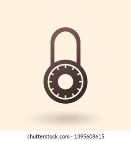 Vector Black Silhouette Icon - Round Combination Padlock
