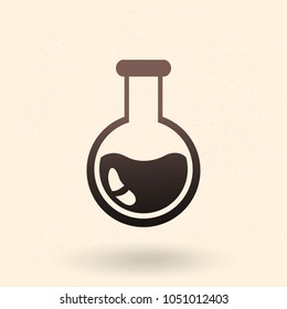 Vector Black Silhouette Icon - Round-bottom Flask .Chemical Lab Glassware.