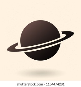 Vector Black Silhouette Icon - Saturn Planet