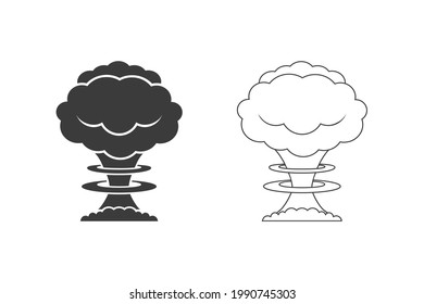 Vektorschwarze Silhouette-Icon-Satz der nuklearen Explosion