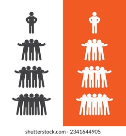 Vector black silhouette icon set silhouette people. Groups of friends holding each other's necks. Isolated on white background.