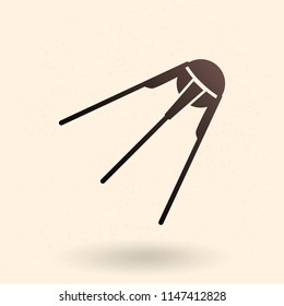 Vector Black Silhouette Icon - Sputnik. Space Satelite.