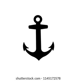 Vector black silhouette illustration of anchor armature icon isolated on white background.