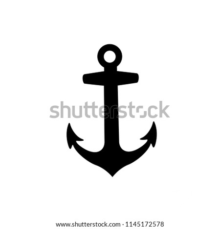 Vector black silhouette illustration of anchor armature icon isolated on white background.