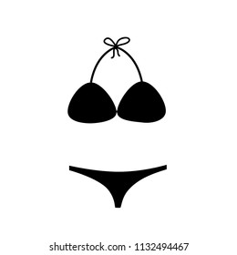 Vector black silhouette illustration of  bikini swimming suit icon isolated on white background. 