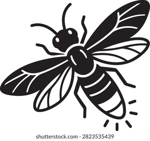 Vector black silhouette illustration featuring a flying firefly lightning bug Lampyridae insect with wings spread, antennae, and bioluminescent glowing abdomen tail, isolated on a white background.
