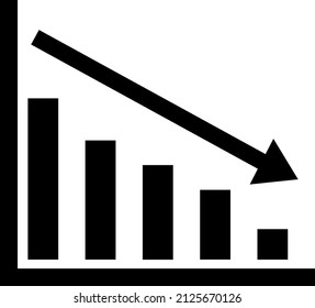 Ilustración de silueta negra vectorial del icono de un gráfico de barras con tendencia descendente