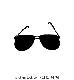Vector black silhouette illustration of  sunglasses icon isolated on white background. 