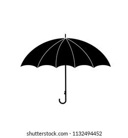 Vector black silhouette illustration of  umbrella side view icon isolated on white background. 