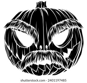 Vector black silhouette of Jack-O-Lantern Halloween pumpkin isolated on a white background.