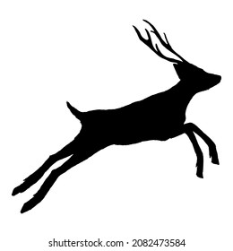 Vector Black Silhouette of Jumping Deer. Christmas Symbol.
