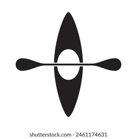 Vector black silhouette of a kayak with two oars on a white background.