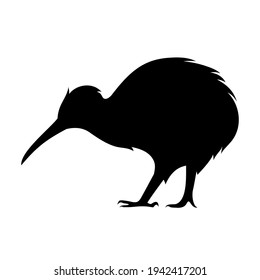 Vector black silhouette of a kiwi bird isolated on a white background.