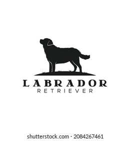 Vektorschwarze Silhouette eines Labrador Retrieve-Hunde-Logo-Illustration im Vintage-Stil