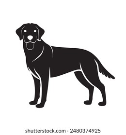 Vector black silhouette of a Labrador retriever dog isolated on a white background