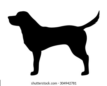 Vector black silhouette of a labrador retriever dog isolated on a white background.