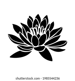 Vector black silhouette of a lotus flower isolated on a white background.