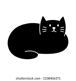 Vector black silhouette of a lying cat. Cute black cat's icon.