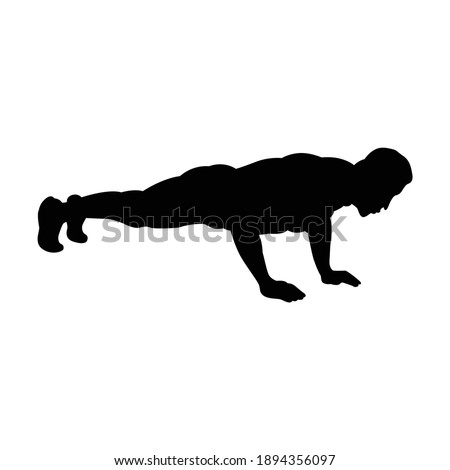 Vector black silhouette of a man doing push ups exercise isolated on white background