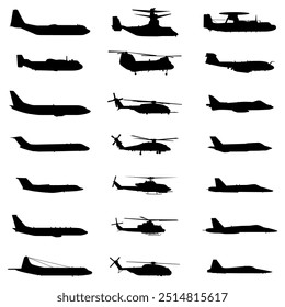 vector black silhouette military aircraft