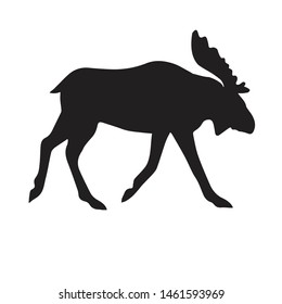 Vector black silhouette of moose isolated on white background