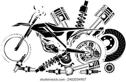 vector black silhouette of motocross on white background