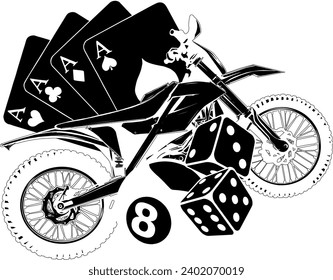 vector black silhouette of motocross on white background