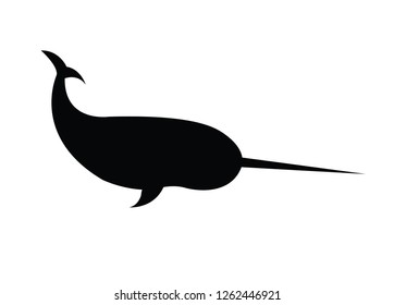 Vector black silhouette of narwhal isolated on white 