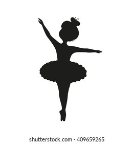 Vector black silhouette of nice little ballet dancer on white background