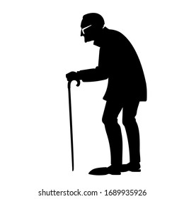 vector black silhouette of an old man or old woman, a lonely elderly person, old and sick, in need of support, assistance, communication, treatment, social advertising,
