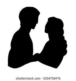 Vector black silhouette on white background. Silhouette of a couple in love. 
