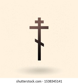 Vector Black Silhouette of Ortodox Cross. Religion Icon. Christian Symbol.