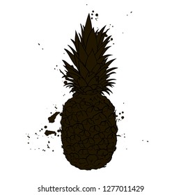 Vector black silhouette of pineapple isolated on a white background.