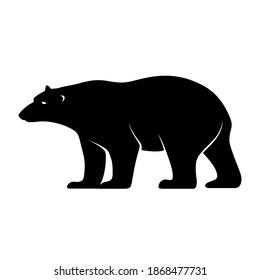 Silueta negra vectorial de un oso polar aislado en un fondo blanco.