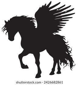 Vector black silhouette ready to print: Majestic horse pegas
