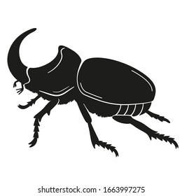 Vector black silhouette of a rhinoceros beetle isolated on a white background, realistic, detailed, for use as a design element.