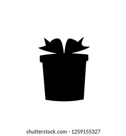 Vector black silhouette of ribbon wrapped gift box on white background. Christmas, new year, birthday present icon, sign, symbol, clip art. Giftbox isolated flat web mobile button, element for design.