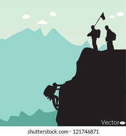 Vector black silhouette of a rock climber