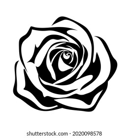 Vector black silhouette of a rose flower isolated on a white background.