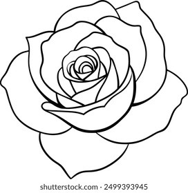 Vector black silhouette of a rose flower with stem isolated on a white background.