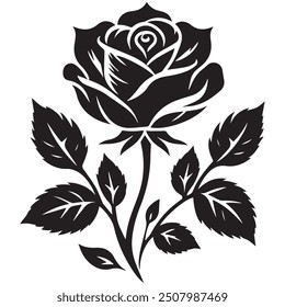 Vector black silhouette of rose flower on a white background