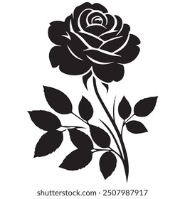 Vector black silhouette of rose flower on a white background